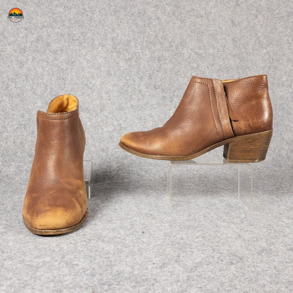 Carlos Santana Leather Ankle Booties Brown Side Zipper Block Heel Women's 7.5